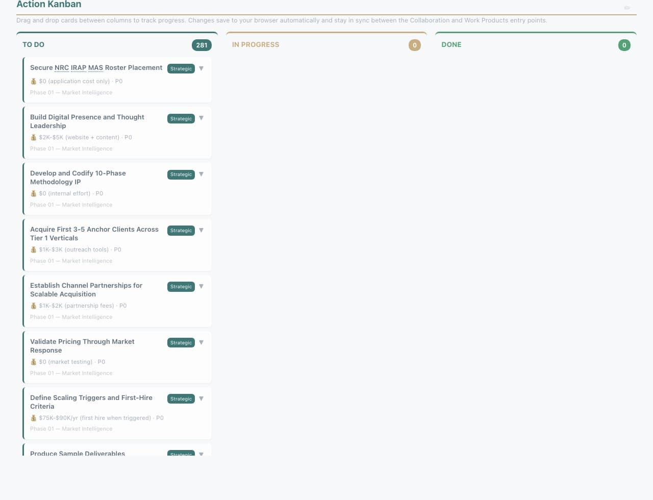 Action Kanban — drag, track, ship